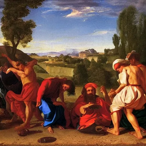 Image similar to me and the boys at 3 am looking for beans, cinematic, sharp, crisp, nicolas poussin