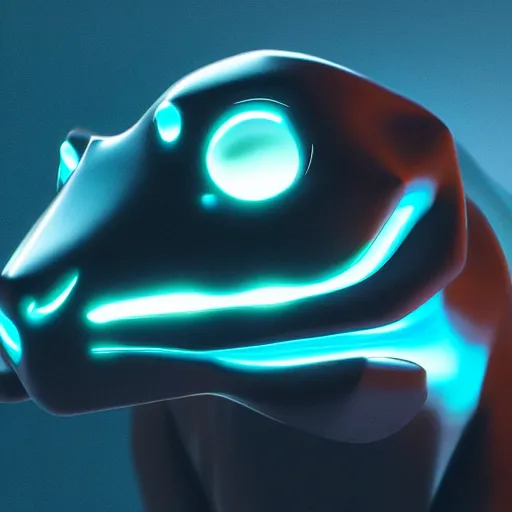 Image similar to jaguar sculpture with glowing blue eyes, octane render