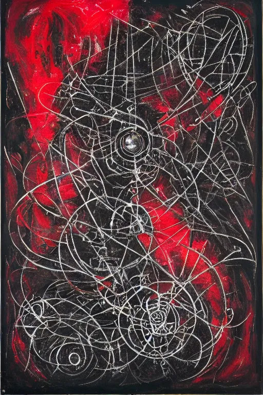 Image similar to a black and red crimson biomechanical talisman of eternal knowledge, aurora borealis, eclipse by maggi mcdonald, jackson pollock, mark rothko, sabina klein