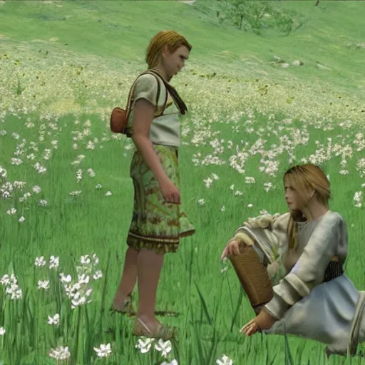 Image similar to a still from the movie midsommar, 1 9 9 8 final fantasy tactics graphics ps 1 visual aesthetic