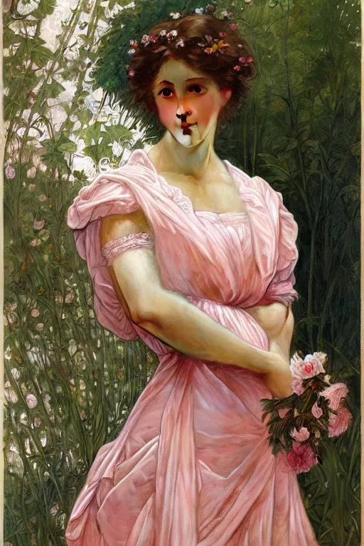 Prompt: beautiful girl in an pink wedding dress, symmetrical full body portrait by Donato Giancola, Alphonse Mucha, Artgerm and William Bouguereau, digital art, ,character concept, Epic, photorealism presented in artstation hyperrealism, award winning artwork,, high quality print, fine art with subtle redshift rendering