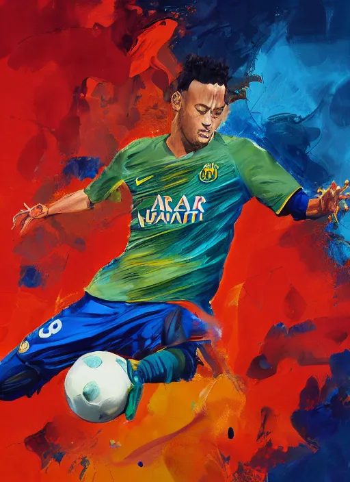 Image similar to semi reallistic gouache gesture painting, by yoshitaka amano, by ruan jia, by Conrad roset, by dofus online artists, detailed anime 3d render of Neymar Jr kicking a watermelon, Neymar soccer player watermelon , watermellon ball Neymar jr, portrait, cgsociety, artstation, rococo mechanical, Digital reality, sf5 ink style, dieselpunk atmosphere, gesture drawn