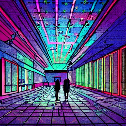 Prompt: walking alone in the boulevard of broken dreams, with neon lights, hyper detail, in the style of moebius, rule of thirds