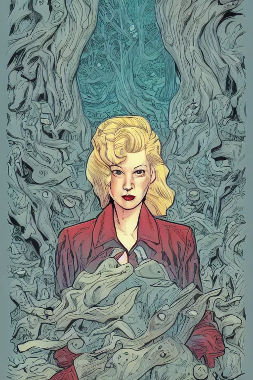 Image similar to Twin Peaks comic artwork cover by James Jean