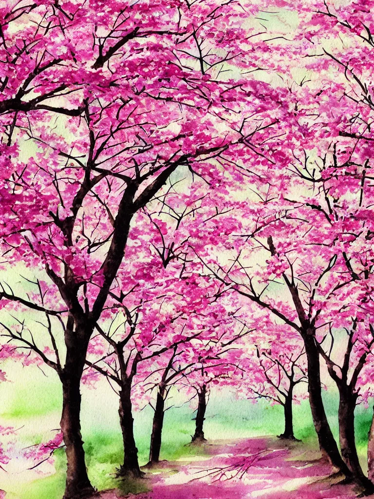 Image similar to sakura trees wallpaper, watercolor