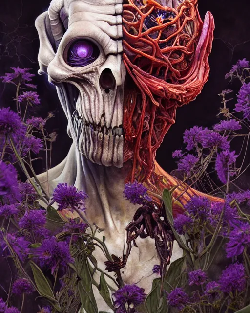 Image similar to the platonic ideal of flowers, rotting, insects and praying of cletus kasady ultimate carnage thanos dementor doctor manhattan chtulu nazgul davinci, detailed, intricate, hyperrealism, intense, scary, decay, dmt, art by brock hofer and artgerm and greg rutkowski and alphonse mucha and simon stalenhag