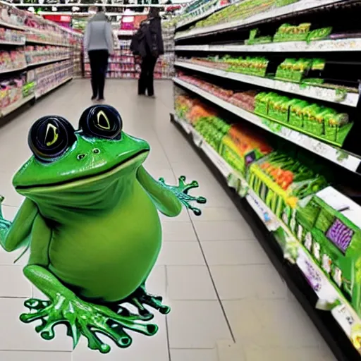 Prompt: humanoid frog in asda