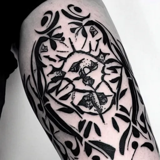 Prompt: The tattoo pattern is extraordinary and amazing , black and white ,