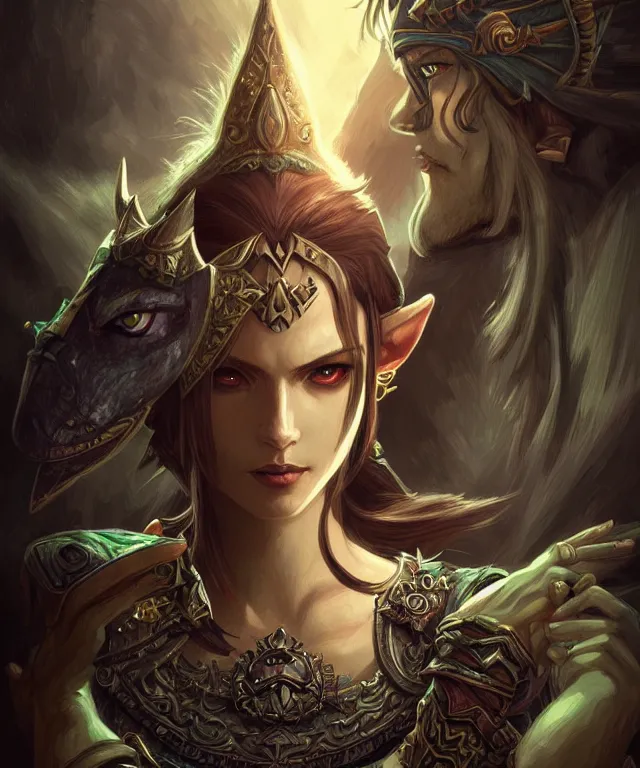 Prompt: dark fantasy, link legend of Zelda twilight Princess portrait, dark surrealist , fantasy, intricate, elegant, highly detailed, digital painting, artstation, concept art, smooth, sharp focus, illustration, art by artgerm and greg rutkowski and alphonse mucha