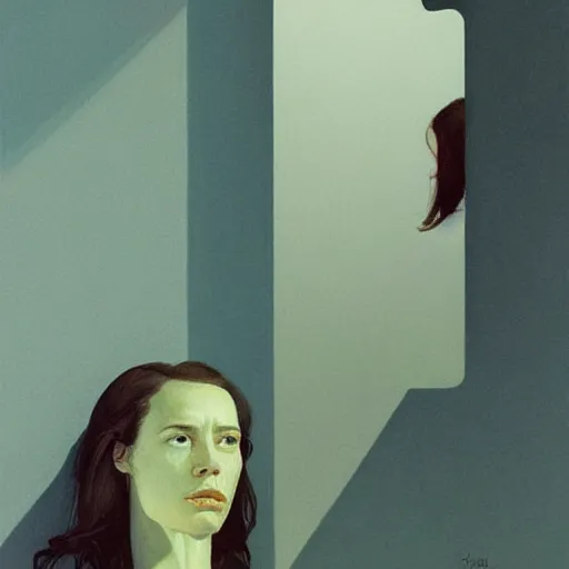 Image similar to rebecca hall portrait by edward hopper and james gilleard, zdzislaw beksinski, highly detailed