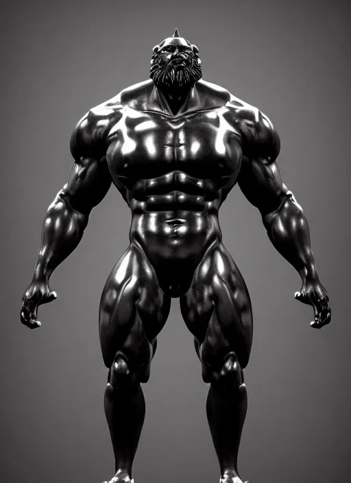 Prompt: stylized onyx black dark severe lighting ornate statue full body made of marble of burly surly brawny titan, perfect symmetrical body, perfect symmetrical face, hyper realistic, hyper detailed, by johannen voss, by michelangelo, octane render, blender, 8 k, displayed in pitch black studio room