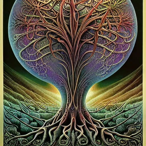 Image similar to tree of life by roger dean and andrew ferez, art forms of nature by ernst haeckel, divine chaos engine, symbolist, visionary, art nouveau, botanical fractal structures, organic, detailed, realistic, surreality