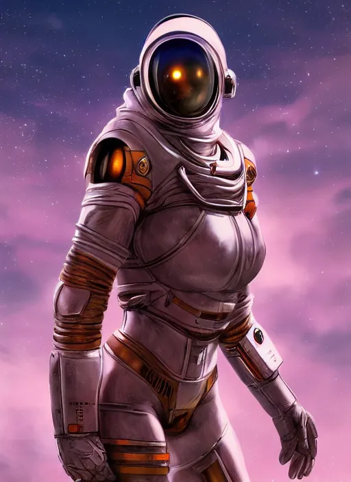 Prompt: hyper realistic photography, space paladin crusader astronaut girl, full body, rule of thirds, human proportion, good anatomy, beautiful face, conceptart, saturated colors, cinematic, juan gimenez, redshift, octane