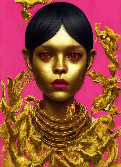 Image similar to gold skin :: by Martine Johanna and Simon Stålenhag and Chie Yoshii and wlop and Guillermo del toro :: ornate, dynamic, particulate, rich colors, elegant, centered, artstation, smooth, sharp focus, octane render, 3d