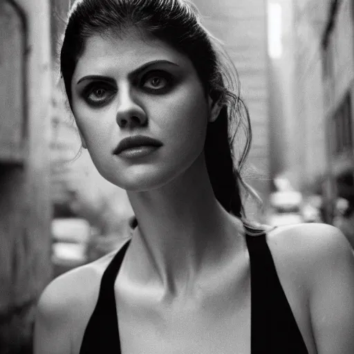 Image similar to closeup portrait of alexandra daddario in a smoky new york back street, photograph, natural light, magazine, press, photo, Steve McCurry, David Lazar