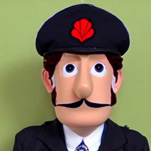 Prompt: Mugshot of Postman Pat as a real human, arrested for DUI