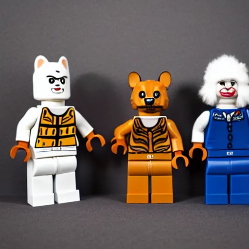 Image similar to product box of anthropomorphic furry Lego set, product advertisement photos, white background