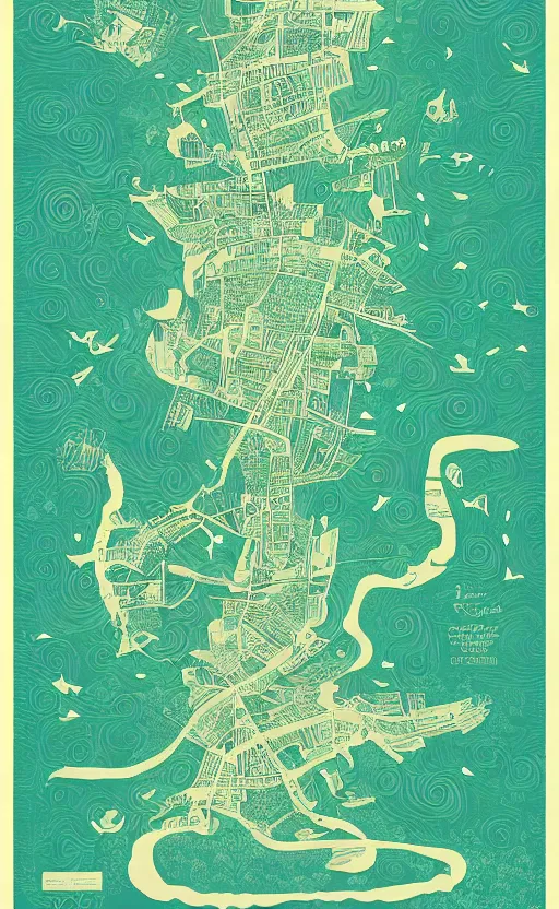 Image similar to a poster with a map on it, poster art by victo ngai, behance contest winner, environmental art, lovecraftian, blueprint, intricate