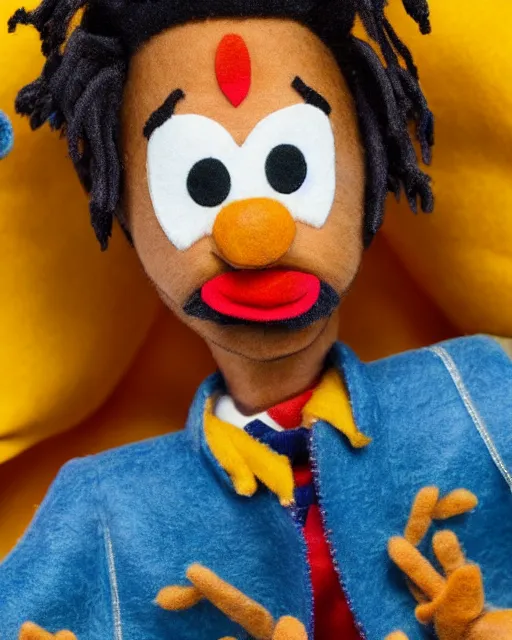 Image similar to playboi carti as a muppet. highly detailed felt. hyper real photo. 4 k.