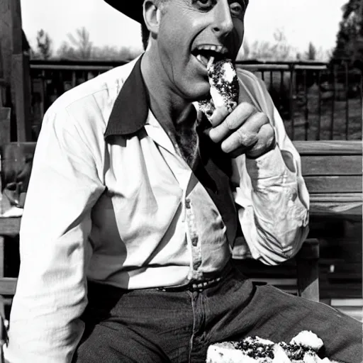 Prompt: jerry seinfeld eating a hot dog in the old west