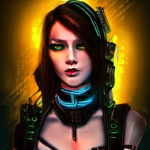 Image similar to female character cyberpunk wearing spiked black collar around neck, realistic, art, beautiful, 4K, HD, collar, choker, collar, choker, punk, artstation, wallpaper,