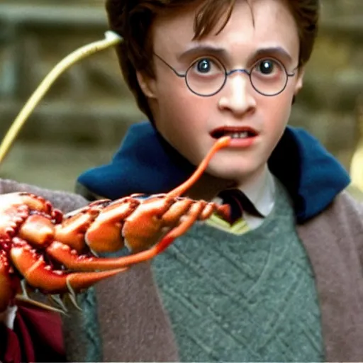 Image similar to harry potter with lobster claws for hands