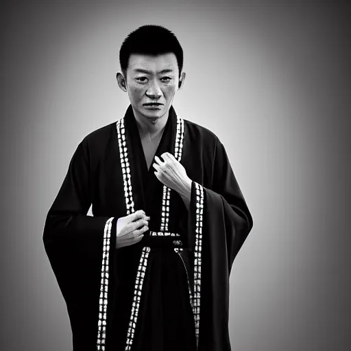 Prompt: portrait painting of a 3 0 - year - old chinese man, taoist priest, dressed in black and white taoist robe, like andy lau, immortal bone, affable ， wenjun lin, unreal engine 5 highly rendered, global illumination, radiant light, detailed and intricate environment