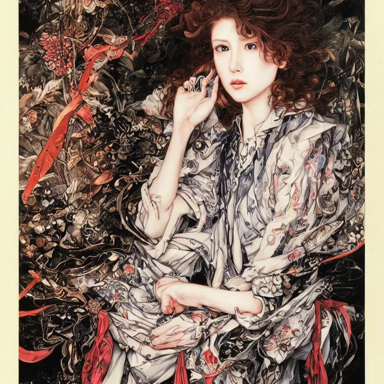 Prompt: portrait of a young woman painted by ayami kojima