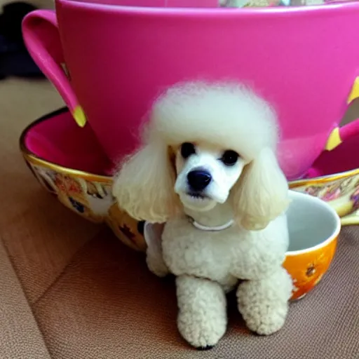 Image similar to Cute poodle sitting inside a tea cup