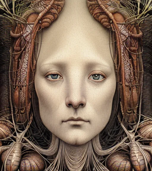 Prompt: detailed realistic beautiful cicada goddess face portrait by jean delville, gustave dore, iris van herpen and marco mazzoni, art forms of nature by ernst haeckel, art nouveau, symbolist, visionary, gothic, neo - gothic, pre - raphaelite, fractal lace, intricate alien botanicals, ai biodiversity, surreality, hyperdetailed ultrasharp octane render