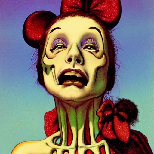 Image similar to portrait painting young woman skeleton, minnie mouse, comic book, elegant, highly detailed, painted by maxfield parrish and murakami