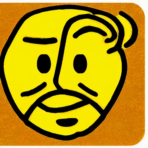 Prompt: Badly drawn yellow thinking emoji hand on chin with eyebrow raised Unicode emoji character