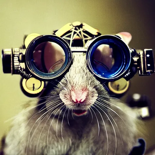 Prompt: a rat with steampunk googles, by schizophrenia patient