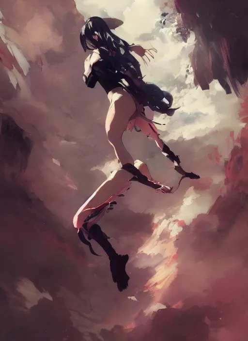 Prompt: yukiko okada looking to the skies, cinematic lighting, dramatic atmosphere, artwork by dustin nguyen, akihiko yoshida, greg tocchini, greg rutkowski, cliff chiang, 4 k resolution, trending on artstation,