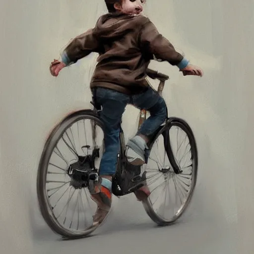 Image similar to Expressive painting of boy riding a bicycle, digital art by Krenz Cushart, trending on artstation