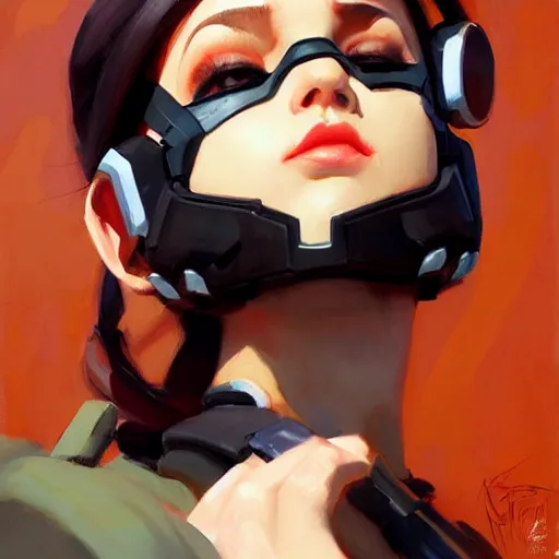 Image similar to greg manchess portrait painting of ellie as overwatch character, medium shot, asymmetrical, profile picture, organic painting, sunny day, matte painting, bold shapes, hard edges, street art, trending on artstation, by huang guangjian and gil elvgren and sachin teng