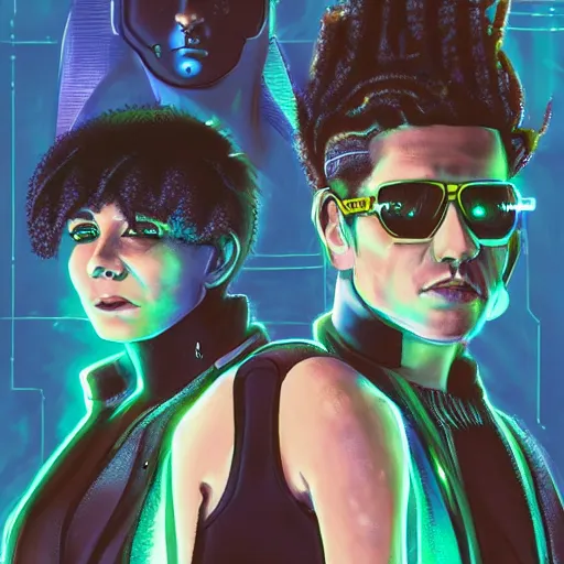 Prompt: portrait of three cyberpunk gang members