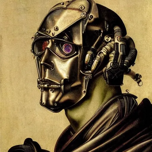 Prompt: portrait of a cyberpunk character from the 1 6 th century, ( ( ( art by caravaggio ) ) ), cybernetic implant, award winning, masterpiece, intricate, dramatic light, detailed face, highly detailed, asymmetrical, dark