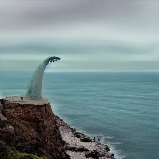 Prompt: sign in sea cliff beware of the leviathan, 8 k uhd details