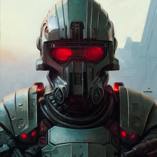 Image similar to the doomslayer as a realistic scifi cyberpunk knight, closeup portrait art by donato giancola and greg rutkowski, vintage retro scifi, realistic face, digital art, trending on artstation, symmetry!!!