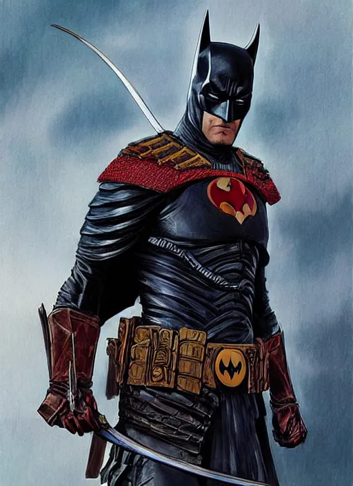 Image similar to digital _ painting _ of _ samurai batman _ by _ filipe _ pagliuso _ and _ justin _ gerard _ symmetric _ fantasy _ highly _ detailed _ realistic _ intricate _ port