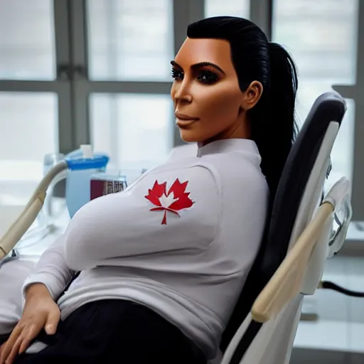 Image similar to kim kardashian exhausted working as a nurse in canada, photorealistic, dynamic light, ultra detailed