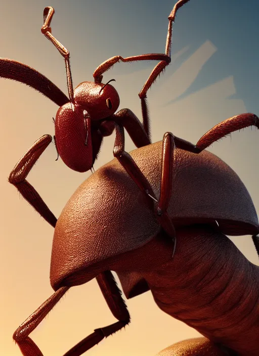 Image similar to giant ant with trunk, concept art, beautifully backlit, highly intricate, detailed painting, aesthetic octane render, 8 k hd resolution