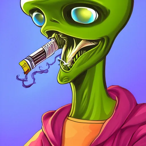 Prompt: Alien smoking weed, digital art, featured on artstation, fine details