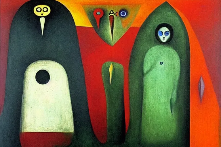 Image similar to born under a bad sign, good luck and trouble are my only friends, colors white!!, orange, dark green, dark blue, abstract oil painting by leonora carrington, by max ernst