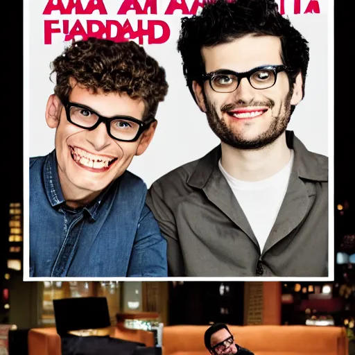 Image similar to magazine advertisement for a new late night television talk show called the adam friedland show