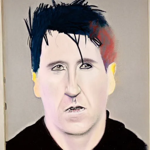 Prompt: Pastel portrait of Trent Reznor. Illustrated by Francis Bacon.