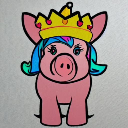 Prompt: pig wearing a crown in the style of my little pony