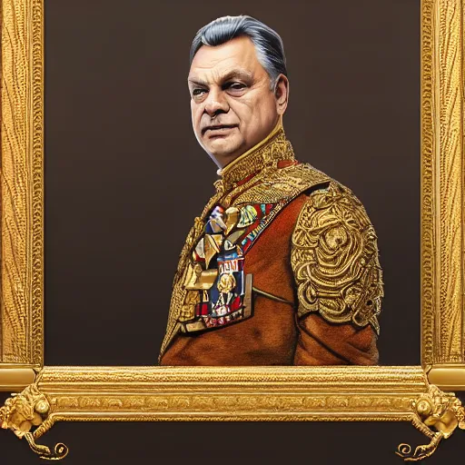 Image similar to an extremely realistic portrait depicting the coronation of hungarian prime minister viktor orban dressed in royal national costume, on the frozen danube, detailed, intricate, elegant, fat, highly detailed, digital painting, artstation, concept art, smooth, sharp focus, illustration,