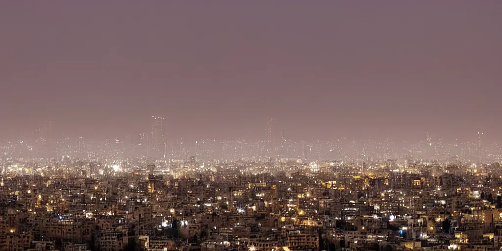 Image similar to tehran skyline in a winter night, full moon in the sky, two lovers kissing